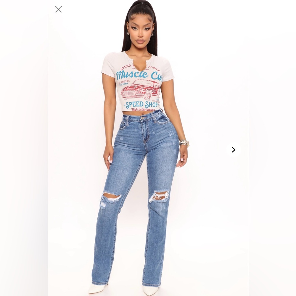 Fashion Nova Blue Boot Cut Jeans with Distressed Style NWT size 13